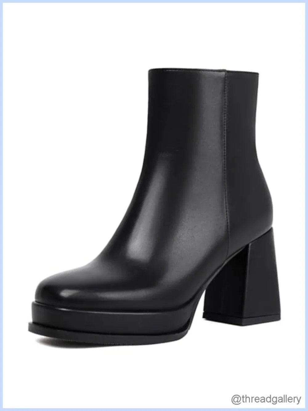Chunky Platform Ankle Boots Square Toe Back Zipper PU Heeled Booties